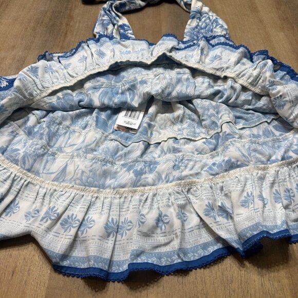 Women’s Agua Bendita Maona Mini Dress Large Halter Neck Stretch Smocked Waist - Picture 10 of 15